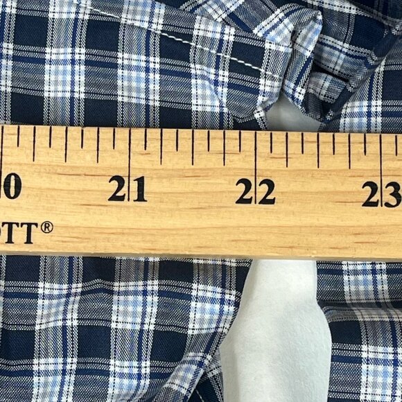 Michael Kors Mens Tailored Fit Blue Dark Plaid Long Sleeve Shirt Size Large - Picture 6 of 7